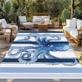 thumbnail image 3 of Fsddascl Ocean Octopus Outdoor Rug for Patio/Deck/Porch, Non-Slip Large Area Rug 5 x 8 Ft, Watercolor Navy Blue Aqua Stripe Modern Indoor Outdoor Rugs Washable Area Rugs, Camping Rug Carpet, 3 of 5