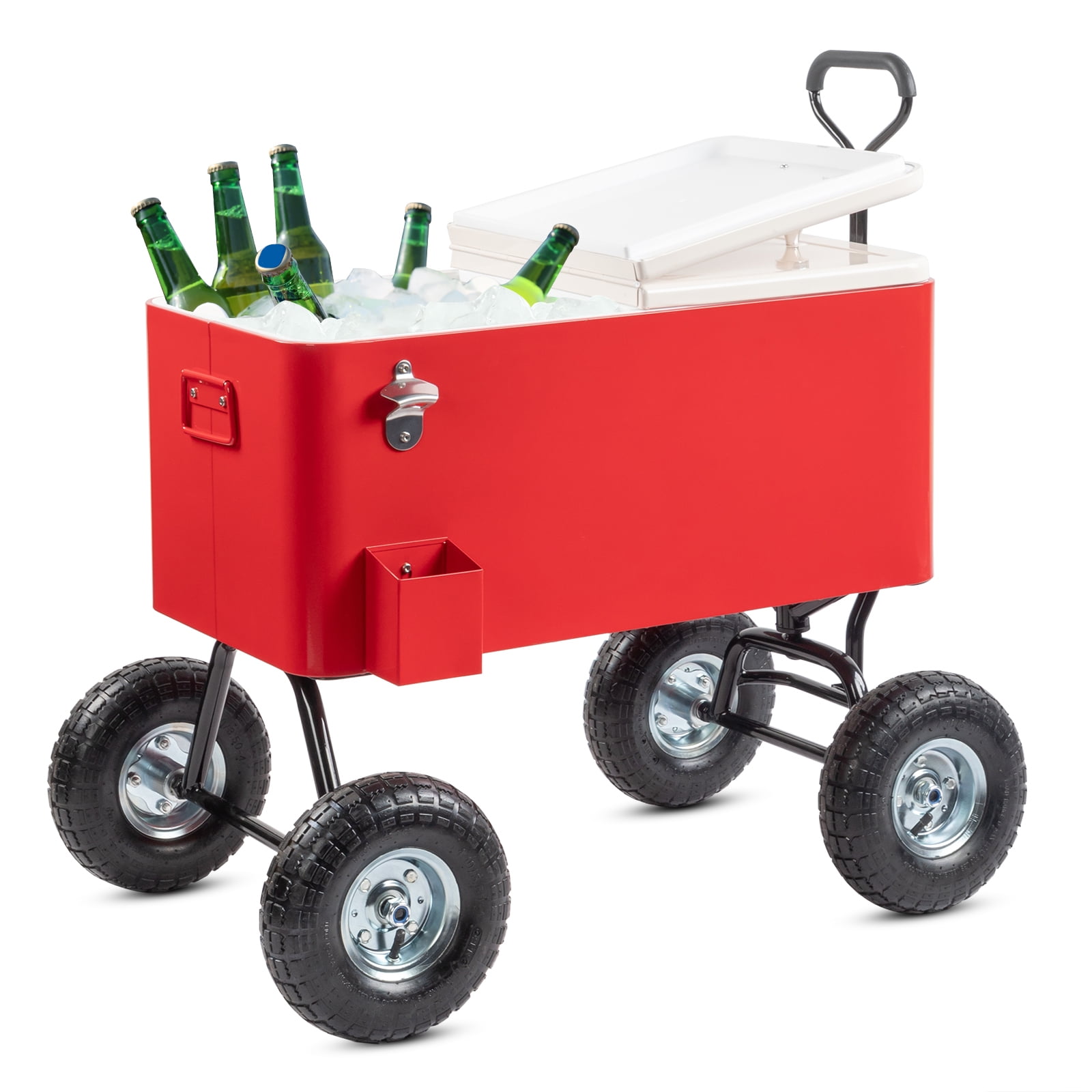 IVV 80 Quart Rolling Ice Chest, Portable Bar Drink Cooler with Drain