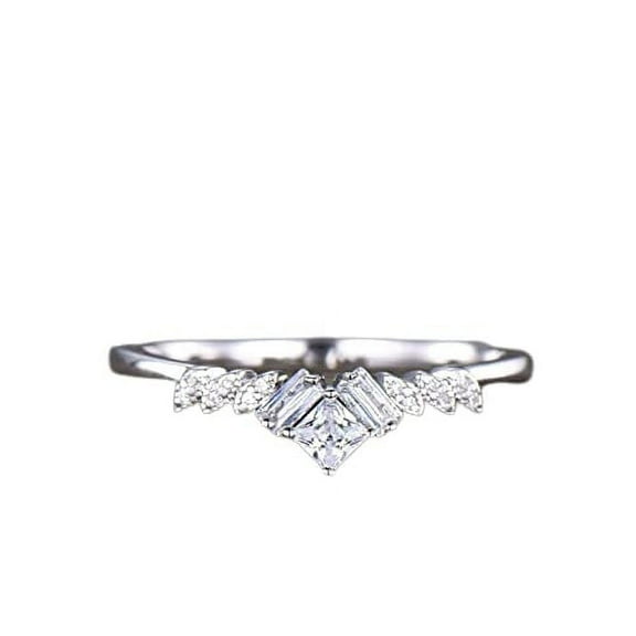 HeartsAndYou 1ct Engagement Ring for Women Princess Cut Moissanite Crown Design 18k White Gold Over Silver