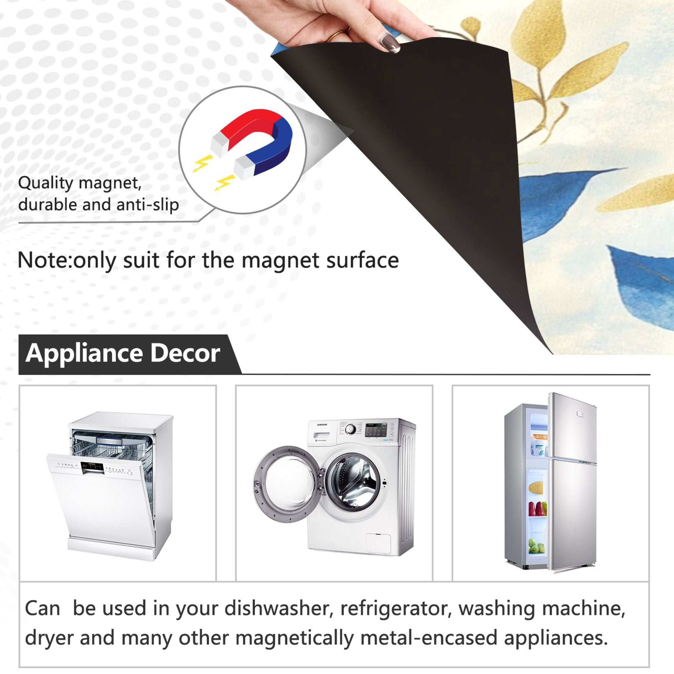 Dishwasher Magnetic Sticker 23x26 Inch Refrigerator Magnetic Sticker Washing Machine Magnetic Sticker Kitchen Panel Magnetic Sticker Home Decor Beautiful Pretty Blue Leaves