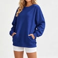 thumbnail image 5 of Horkkom Womens Crewneck Sweatshirt Solid Color Long Sleeve Casual Tops Pleated Soft Pullover Sweatshirts with Pockets, S-2XL, 5 of 9