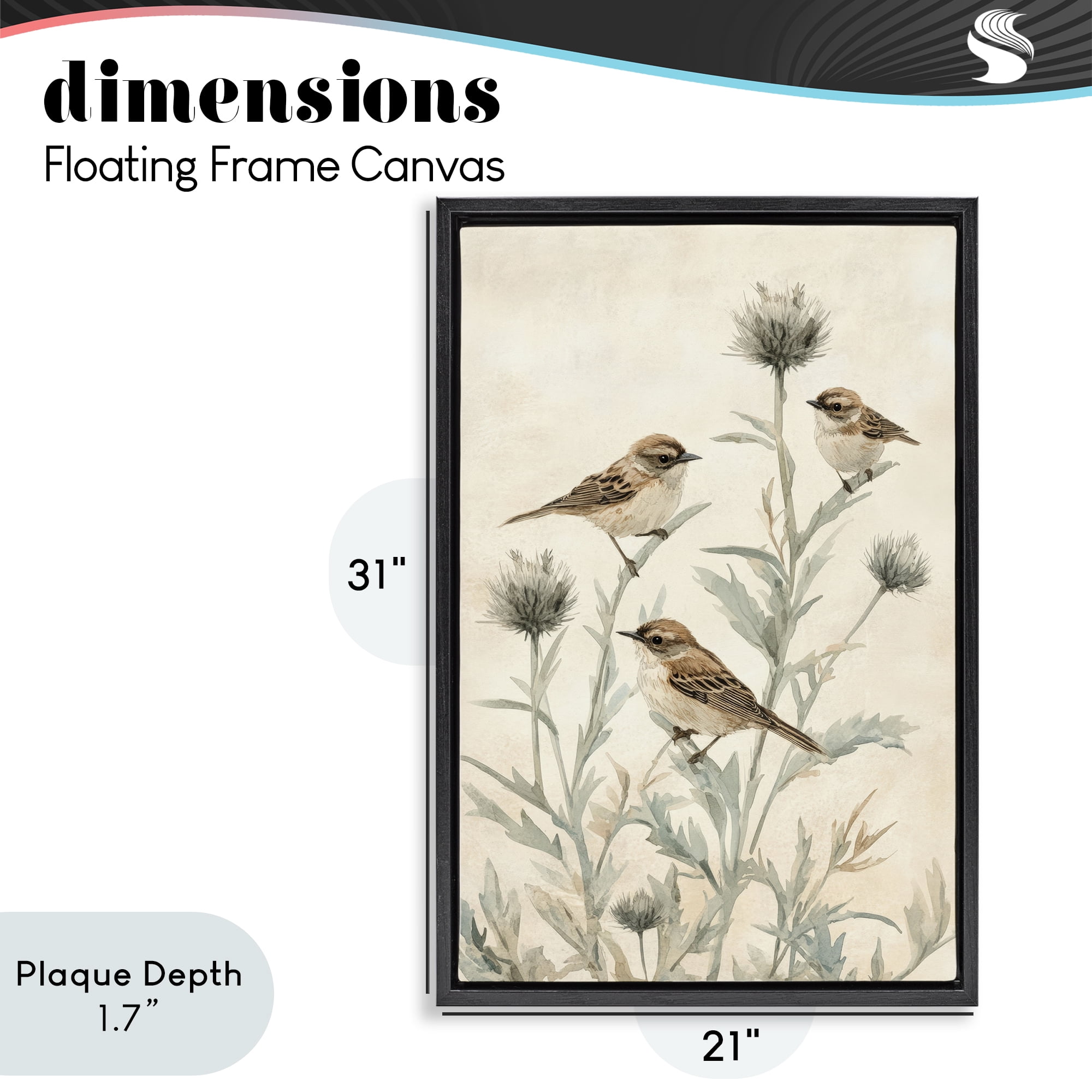 Stupell Industries Sparrows on Thistle Stems Black Framed Floater Canvas Wall Art, design by Petal Prints Design