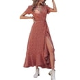 thumbnail image 1 of Vestido largo cruzado con escote en V y estampado floral PRETTYGARDEN para verano talla M, 1 of 8