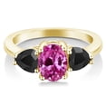 thumbnail image 2 of Gem Stone King 2.37 Ct Oval Pink Created Sapphire Black Onyx 18K Yellow Gold Plated Silver Ring (Size 5), 2 of 4
