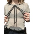 thumbnail image 2 of Biekopu Women Short Sleeve Knitted Tops Summer Drawstring Bandage Basic Crop T-shirts, 2 of 6