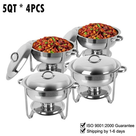 Ktaxon 4Pcs Round Chafing Dish 5 Quart Stainless Steel Tray Buffet Catering, Dinner Serving Buffer Warmer