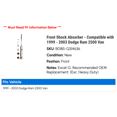 thumbnail image 2 of Front Shock Absorber - Compatible with 1999 - 2003 Dodge Ram 2500 Van 2000 2001 2002, 2 of 2