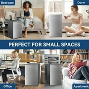 Frestec 3.2 Cu.Ft Mini Fridge with Freezer, 6 Settings Mechanical Thermostat, Stainless