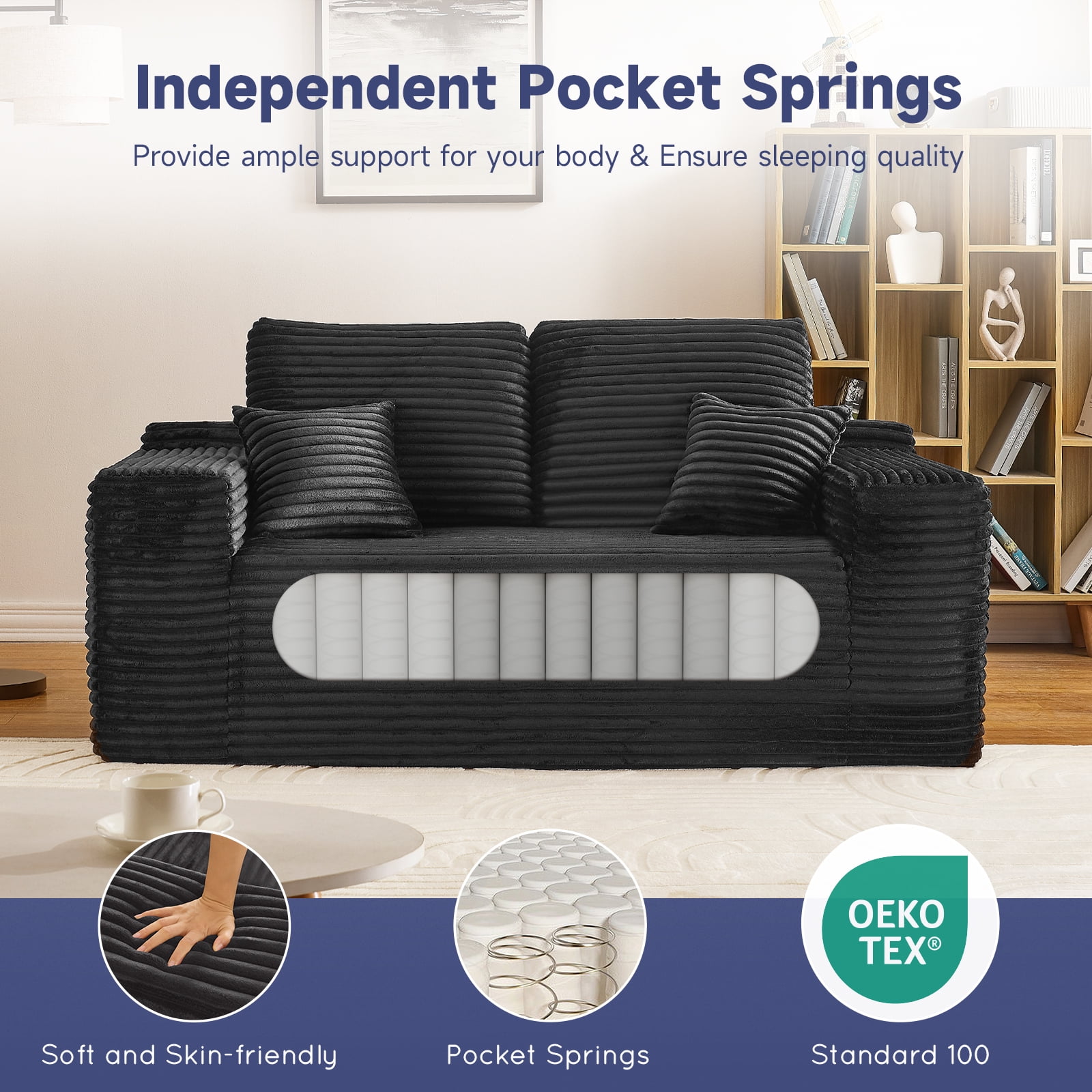 Z-HOM Folding Sofa Bed, Adjustable 6 Inch Floor Couch with Memory
