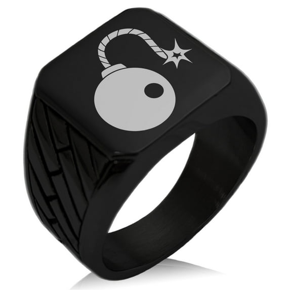 Stainless Steel Pirate Bombardier Icon Geometric Pattern Biker Style Polished Ring