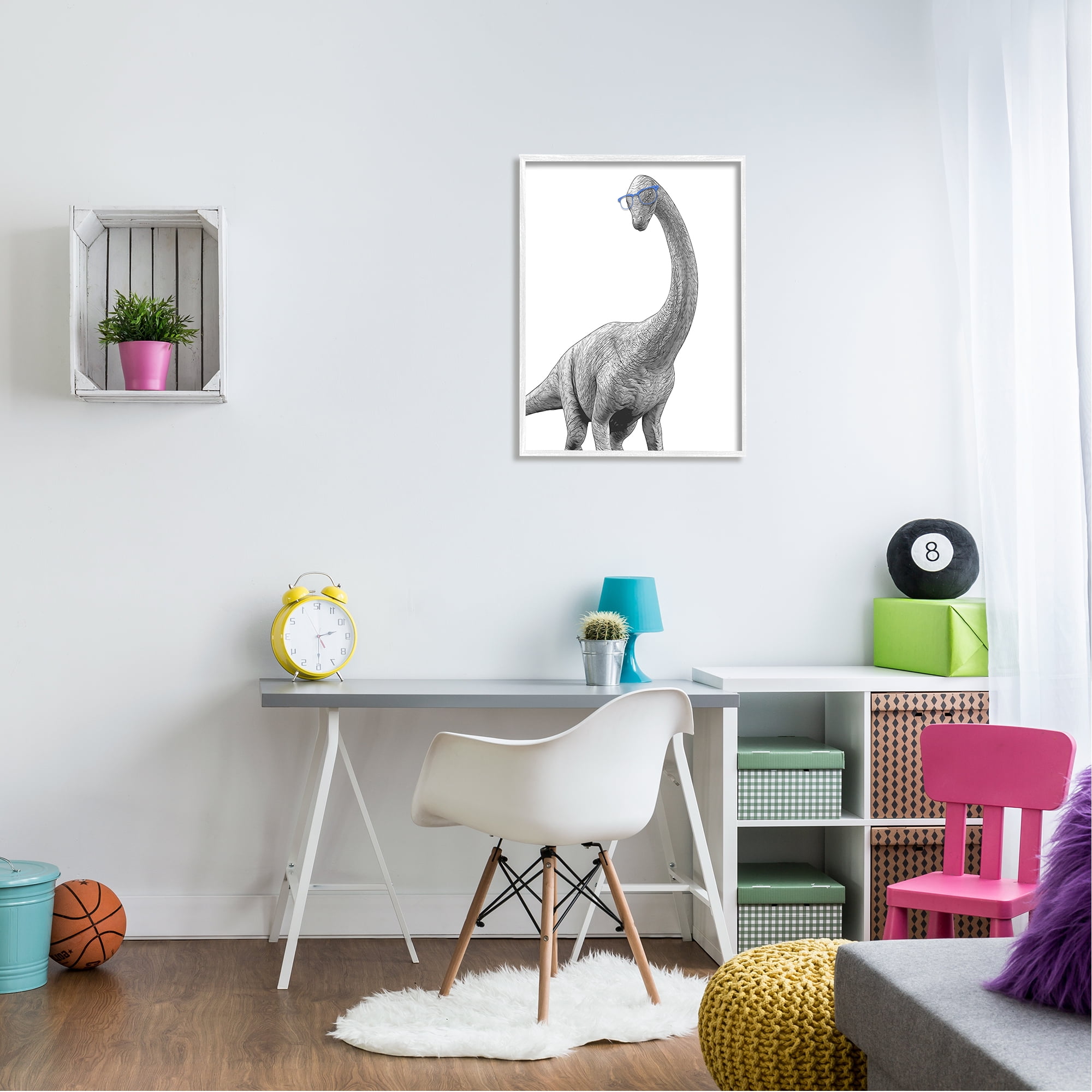 Stupell Industries Cute Monochrome Longneck Dinosaur Blue Glasses Design, 24 x 30, Design by Annalisa Latella