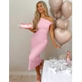 thumbnail image 4 of MEROKEETY Women's 2026 Summer One Shoulder Formal Dress, Elegant Cocktail Party Midi Wedding Guest Dress, Pink, XL, 4 of 5