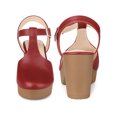 thumbnail image 4 of BLISSFUL STEP Women's Platform T-Strap Block Heels Sandals Solid Round Toe Faux Leather Shoes Red 9, 4 of 5