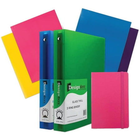 Binder Assortment (JAM Paper Back To School Assortments, Pink, Glossy Folders (4), 1.5 inch Binders (2) & a Pink Journal (1), 7 Items)