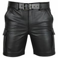 thumbnail image 1 of pstuiky Pantalones cortos para hombre, Pantalones cortos de cinco cuartos casuales con botones y múltiples bolsillos de cuero de color liso para hombre Pantalones cortos de entrenamiento, 1 of 9