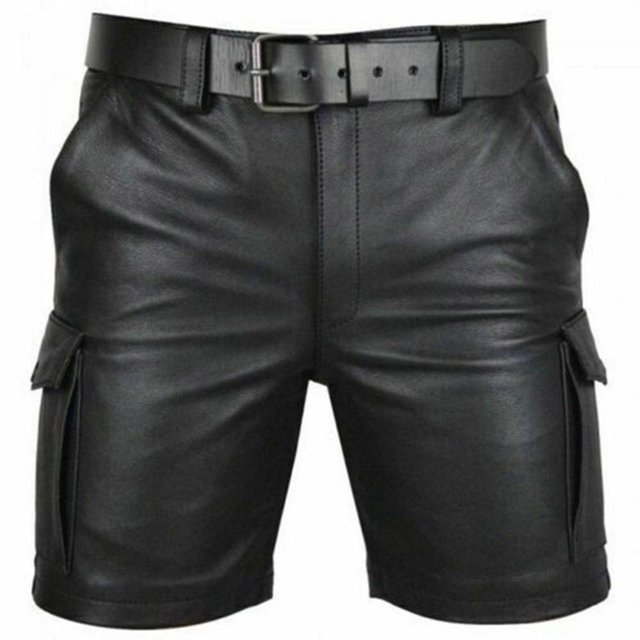 pstuiky Pantalones cortos para hombre, Pantalones cortos de cinco cuartos casuales con botones y múltiples bolsillos de cuero de color liso para hombre Pantalones cortos de entrenamiento