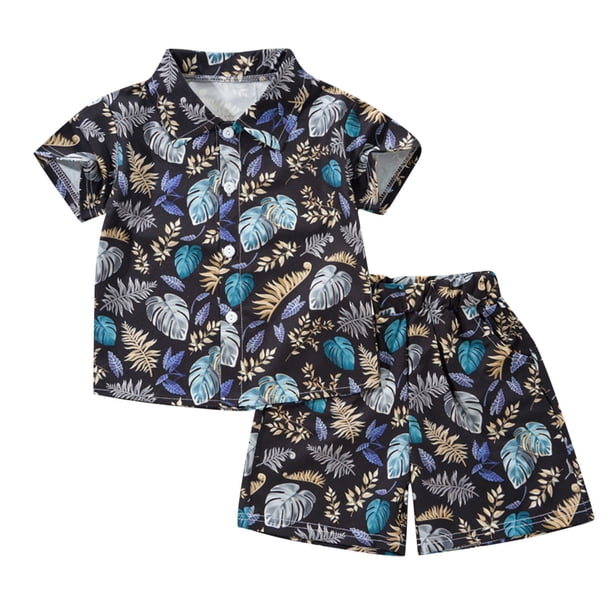 Odeerbi 1-8 Años Conjunto de Verano Para Niños de Hawaianos Camiseta de Manga Corta de Algodón Con Estampado Tropical Conjunto de Dos Piezas de Gráficos