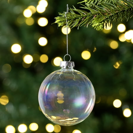 Northlight 6ct Clear and Silver Iridescent Glass Ball Christmas Ornament Set 3.25" (80mm)