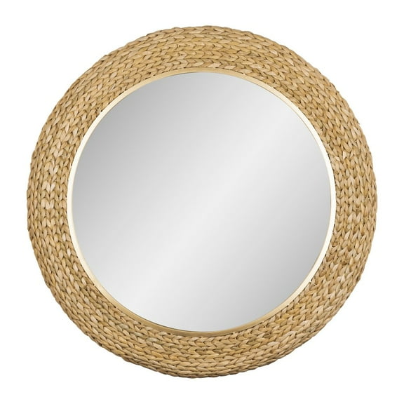 Varaluz Athena 40-in Round Wall Mirror - French Gold/Natural Seagrass