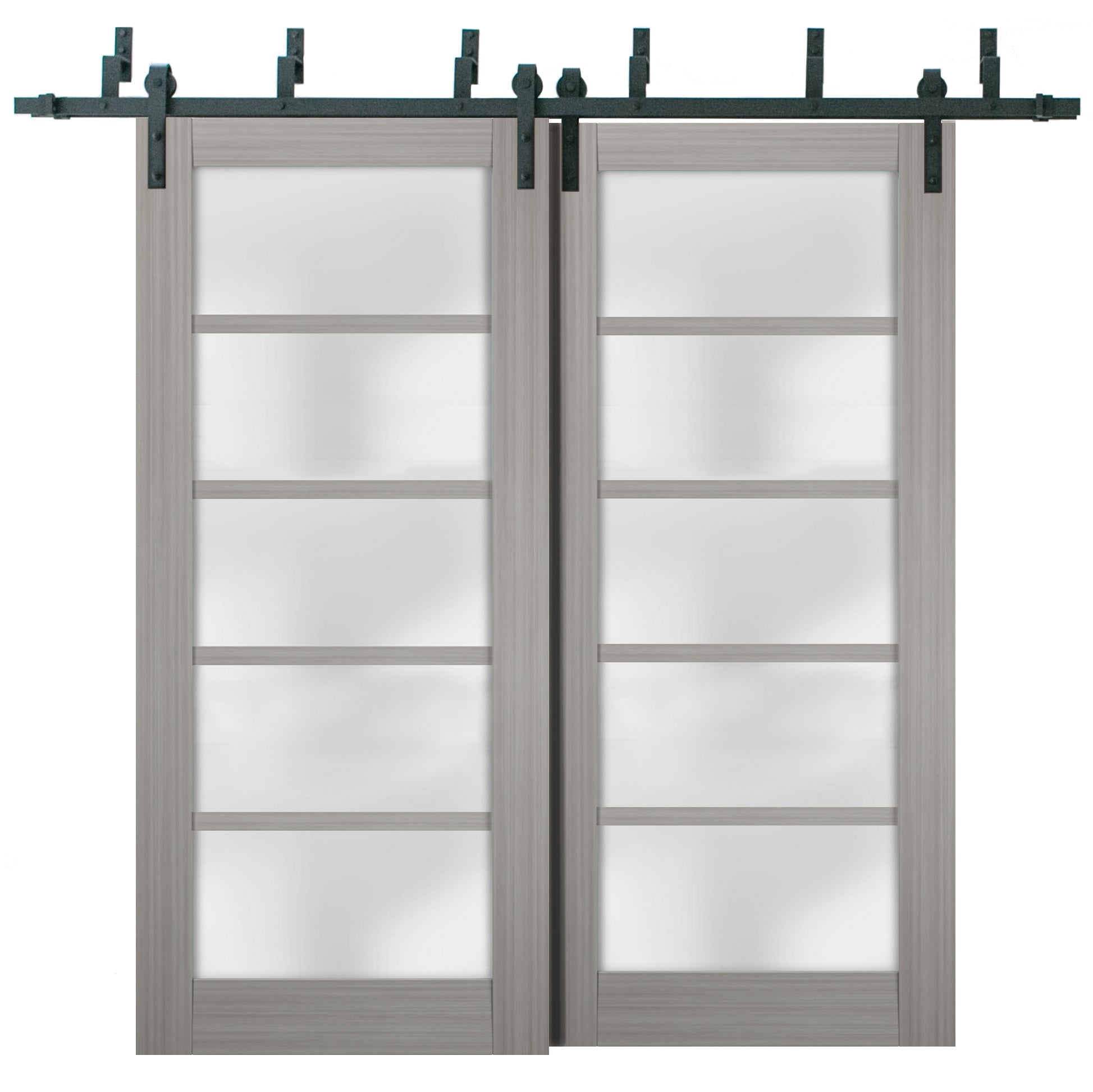 Gray Ash 72" x 80" Frosted Glass Barn Bypass Doors