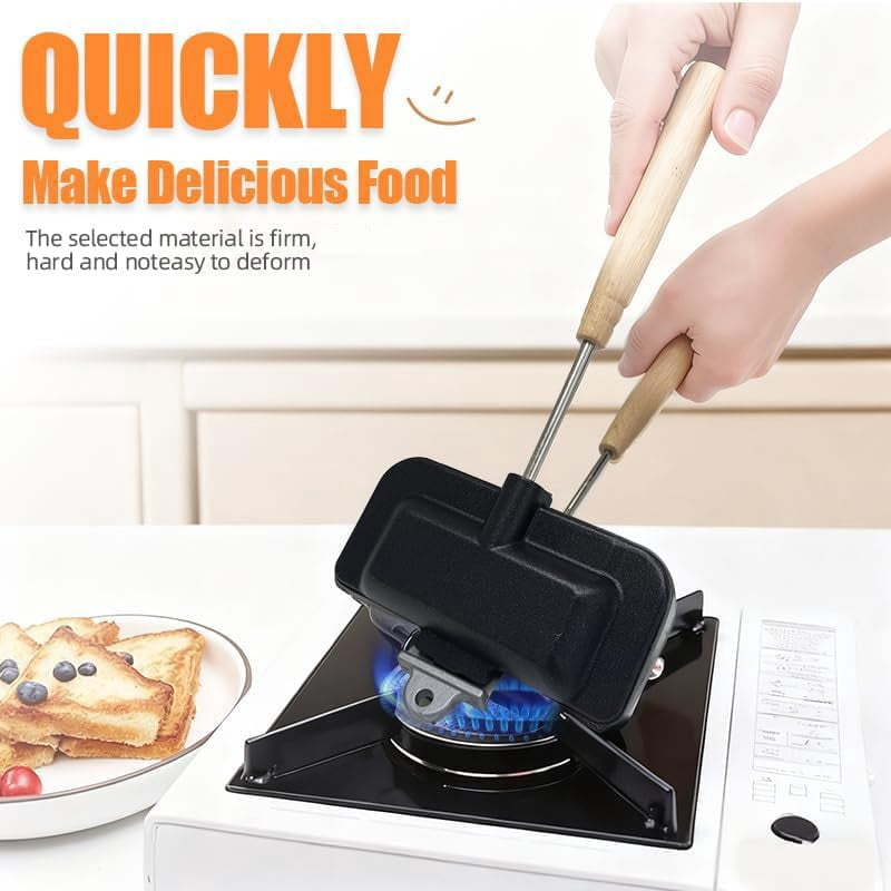 4w1h Sandwich Maker, Double-Sided Sandwich Baking Pan, Pie Irons For Camping Cast Iron, Non Stick Stove Top,Portable Hot Dog Toaster for Breakfast Toast, Pancakes, Omelets, Hot Dogs