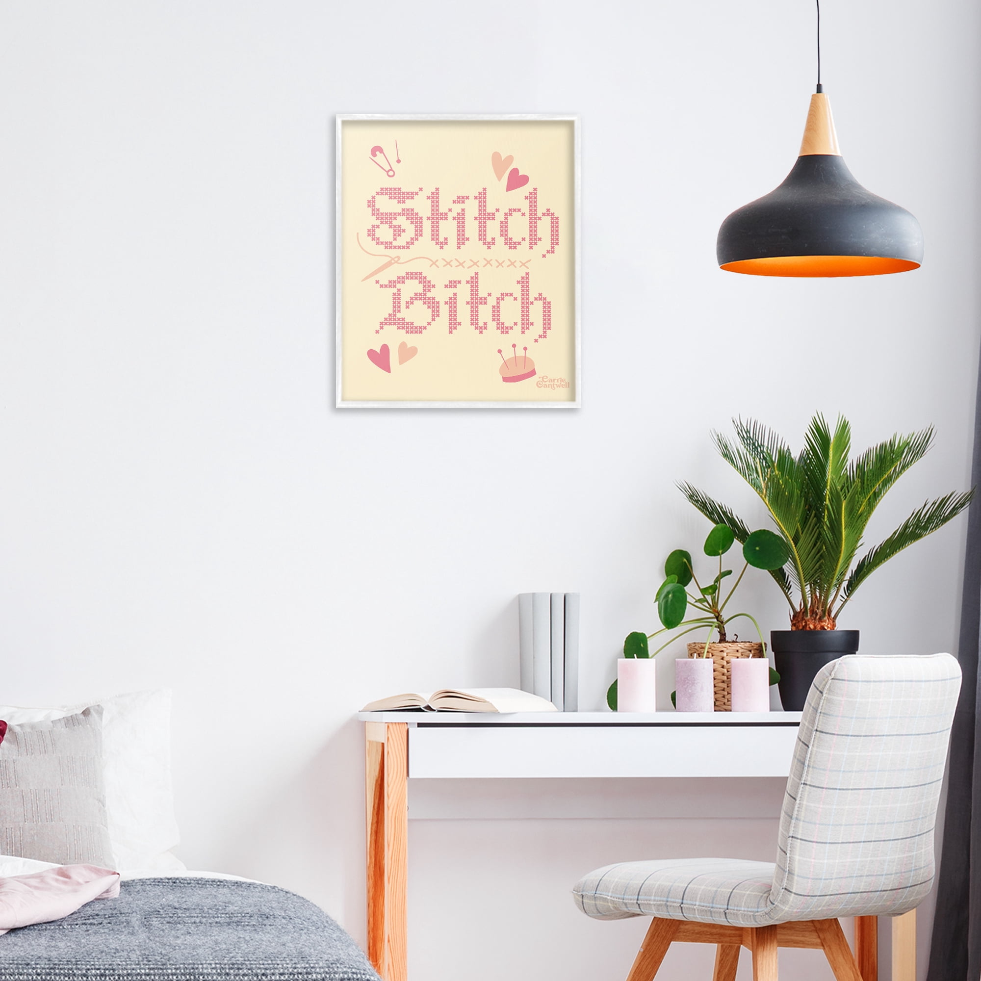 Stitch B*tch Embroidery Craft White Framed Giclee Art, design by Carrie Cantwell