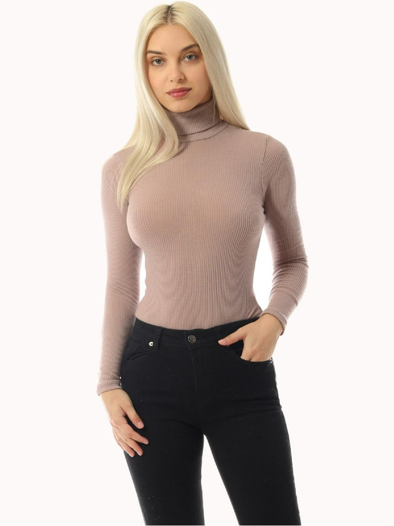 MixMatchy Women's Long Sleeves Ribbed Sweater Turtleneck