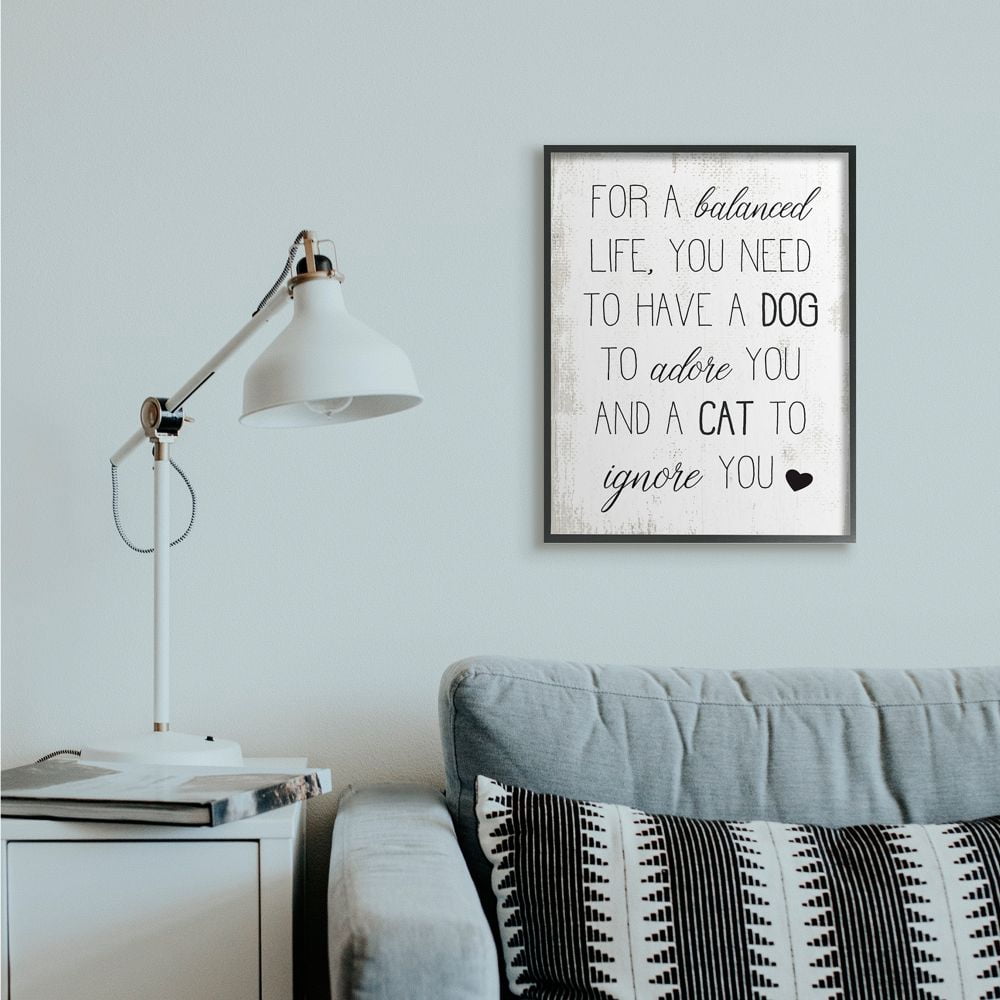 Stupell Industries For Balanced Life Quote Family Pets Cat Dog Framed Wall Art Design by Daphne Polselli, 24" x 30", Black Framed