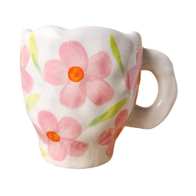 Taza de café de porcelana novedosa, taza para jugo, leche, agua, té, taza de la mañana, regalo Flores rosadas