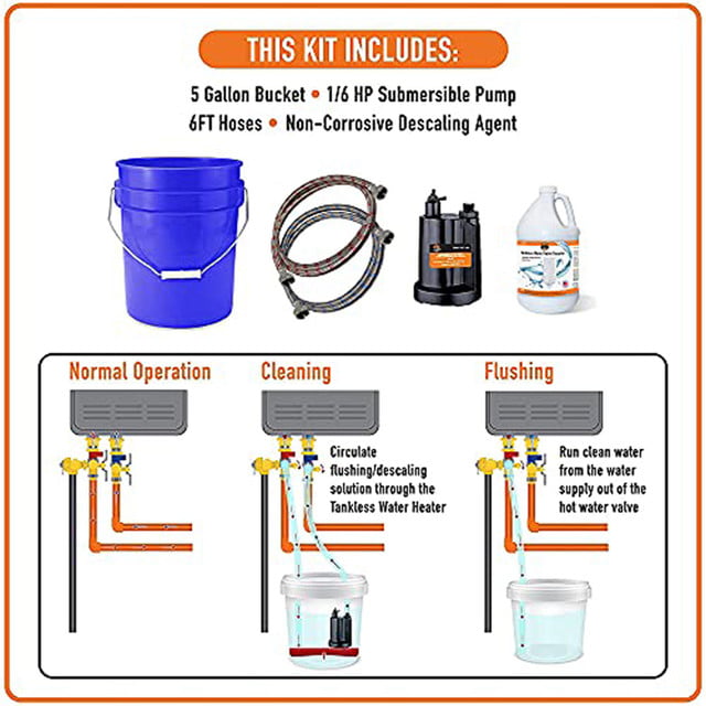 Takagi Tankless Water Heater Flushing Descaling Kit Solution Pump Hose Bucket 