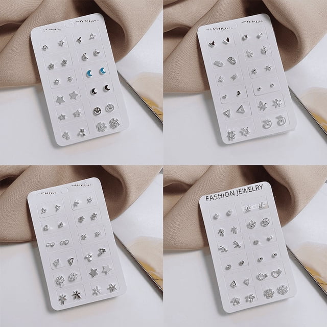 Juego de 12 pares de pendientes de plata, pendientes sencillos que combinan con todo, estilo de moda para mujeres estudiantes, pendientes pequeños populares