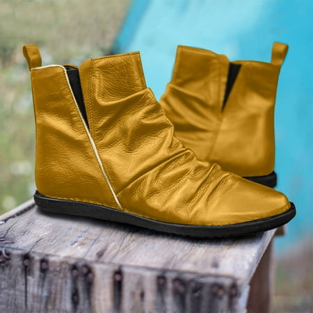 

ERTUTUYI Retro Size Large Color Fashion Flat Solid Short Women s Zipper Boots women s boots Yellow 38