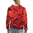 thumbnail image 7 of Fotbe Floating Red Chili Peppers Pattern Womens Long Sleeve Hoodie, Pullover Hooded Sweatshirt, Kangaroo Pocket Hoodie with Eye-catching Drawstrings-Medium, 7 of 7