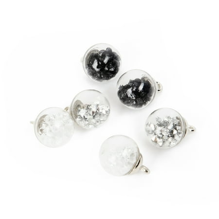 Cousin DIY Glitter Globe Plastic Charms, 6 Piece, Silver/Black/Clear, Adults, Unisex