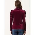 thumbnail image 3 of Blusa de Terciopelo para Mujer de Manga Larga con Cuello Alto Top Elegante de Terciopelo borgoña M, 3 of 5