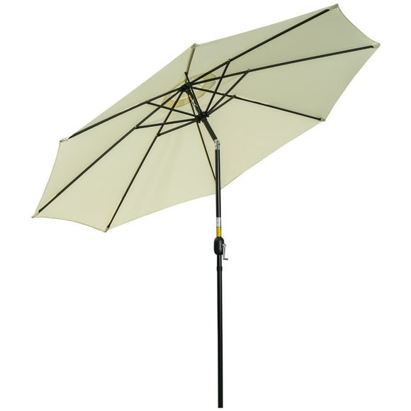 Outsunny 10' x 8' Parapluie de Marché Rond, Parasol de Patio avec Manivelle et Inclinaison, Parasol Extérieur pour Jardin, Banc, Pelouse, Beige
