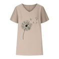 thumbnail image 4 of pimelu Womens Tops Womens Shirts Loose Breathable Comfy Cotton Linen Tees Summer Trendy Dandelion Print Tops Girls V-Neck Short Sleeve Shirt Top, 4 of 4