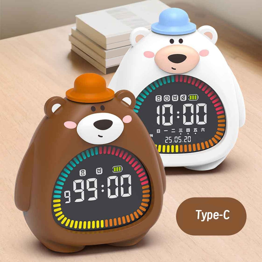 PatungKu Bear Shape Alarm Clock With Nightlight Timer Function Soft Glows Silicones PVC Safe For Children Bedrooms Home Decors