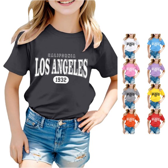 WhouRiu Girls Fashion Letter Graphic Tees Kids Short Sleeve Crew Neck Tshirt Comfortable Cute Casual Summer T Shirts,2-3 Years