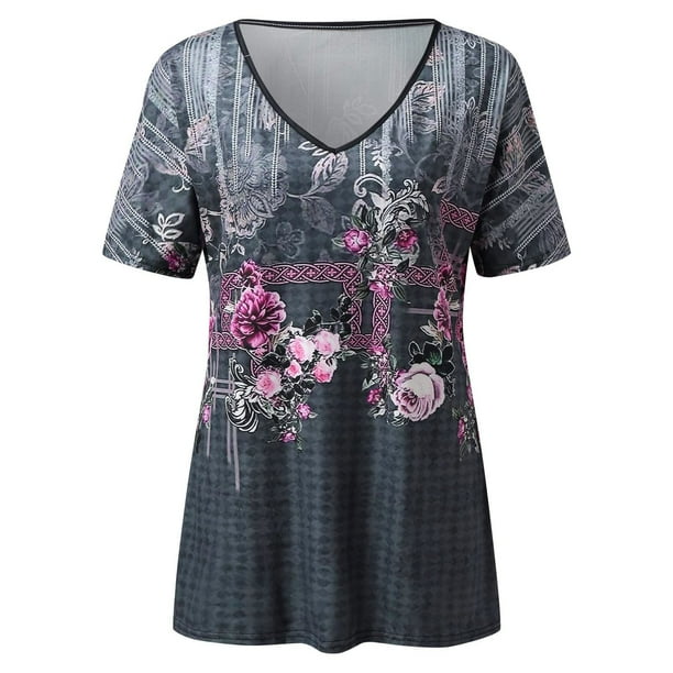 Blusa de manga corta con cuello en V informal para mujer a la moda, camisetas de verano Fridja hjk4394
