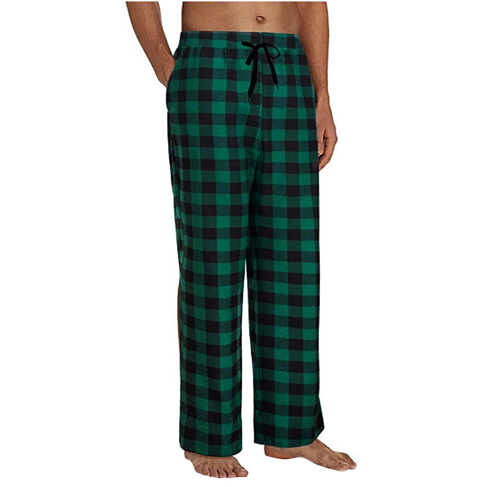 Dvkptbk Mens Pajama Pants Fashion Plaid Printed Household Pants Casual Pajama Bottoms Sleepwear With Pocket Green
