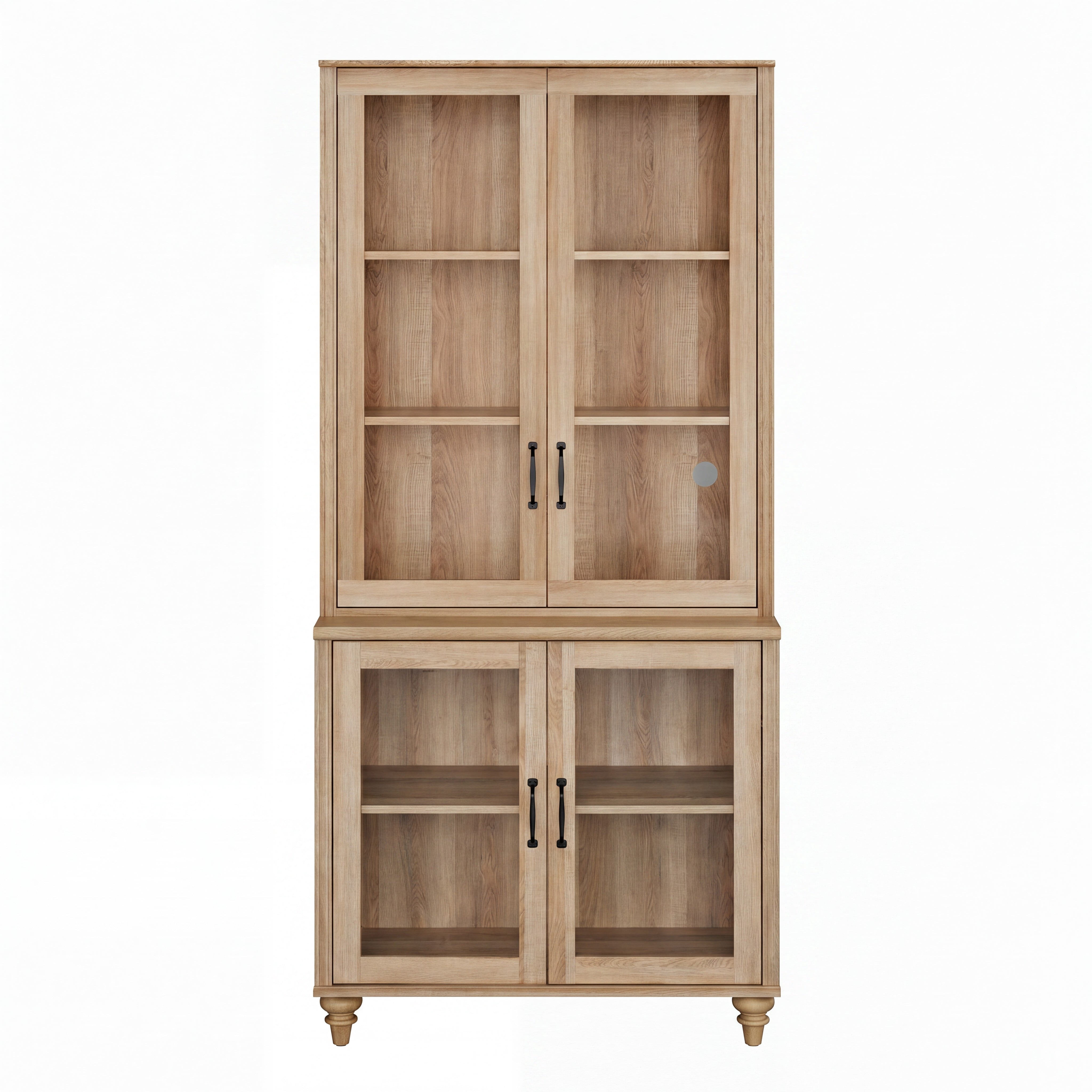 Oak 5-Tier Bookcase with Glass Doors and Adjustable Shelf, Farmhouse Library Wooden Bookshelves for Living Room, Office, Kitchen