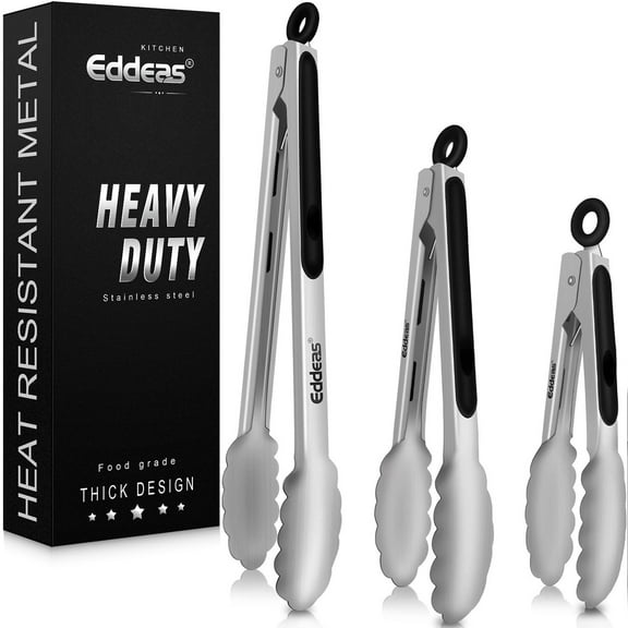 Tongs For Cooking - Heat Resistant 600 Degrees Stainless Steel Kitchen Tong,Heavy Duty Metal Locking Tongs - Perfect for Food,Salad and BBQ set of 3 (7",9" and 12") Dishwasher