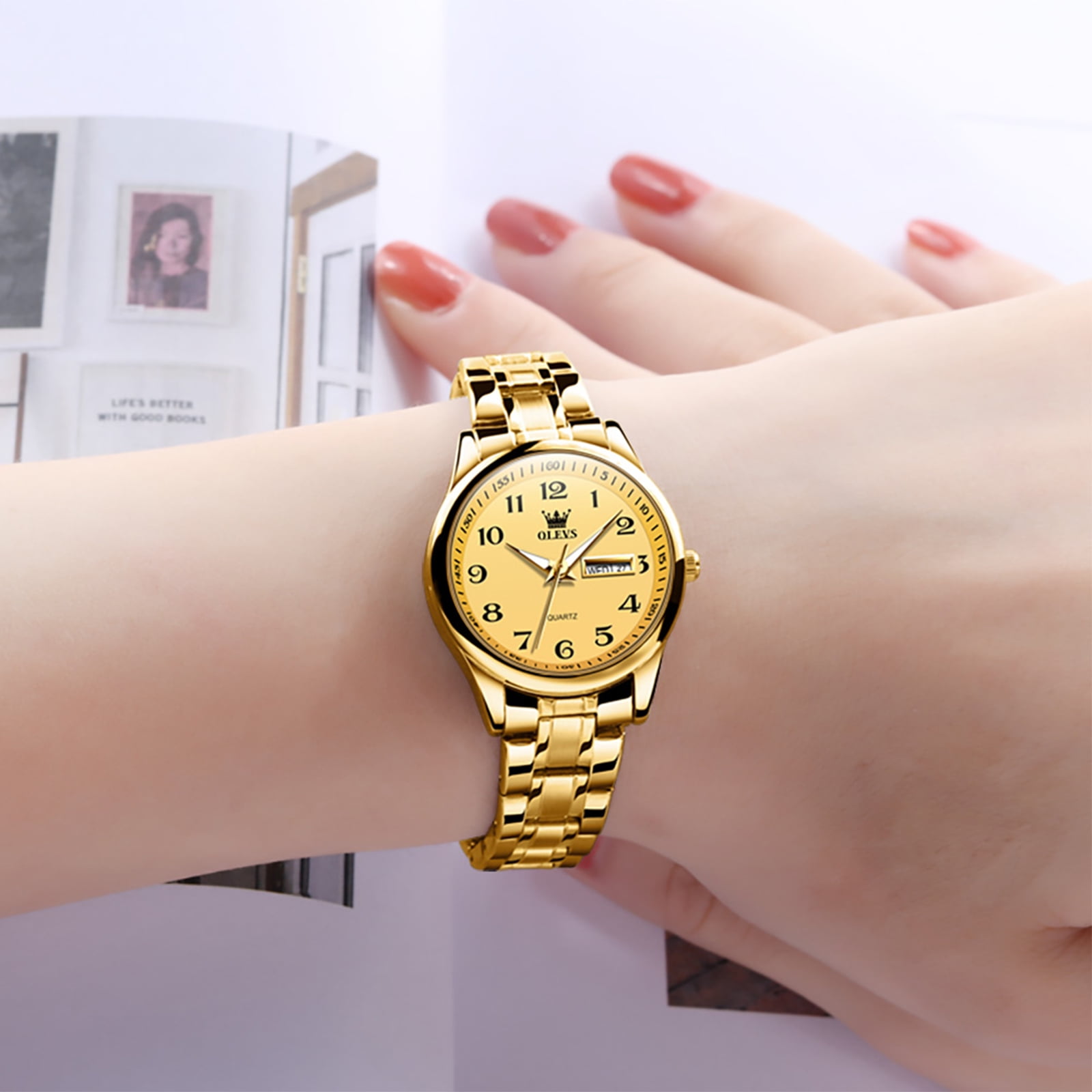 OLEVS Watches for Women Business Dress Two Tone Gold Plated Stainless Steel Analog Quartz Digital Date Waterproof Luminous Ladies Wrist Watches Relojes para Mujer