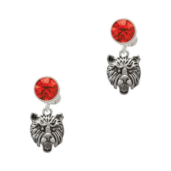 Delight Jewelry Silvertone Small Bear - Mascot Red Crystal Clip on Earrings