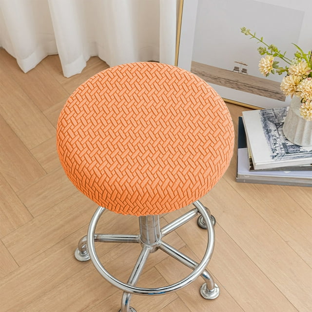 Bar Stool Covers, Non-Slip Round Seat Covers, Elastic Band Spandex Nylon Durable Stool Protector Machine Washable, Orange