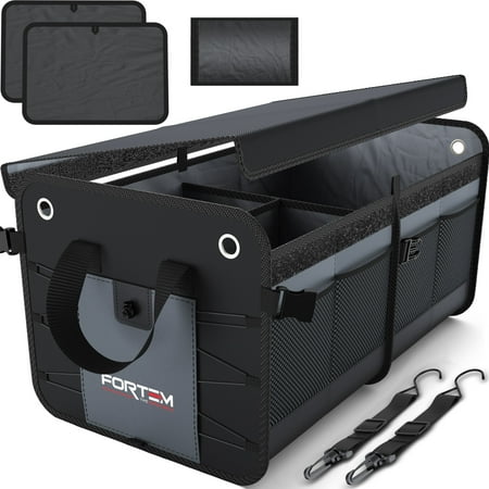FORTEM SUV Trunk Organizer, Car Organizer, Collapsible Multi-Compartment Storage Bag for Car Accessories for Women Men, 1680D Oxford, Non Slip Bottom, Adjustable Straps, Soft Cover (65L)