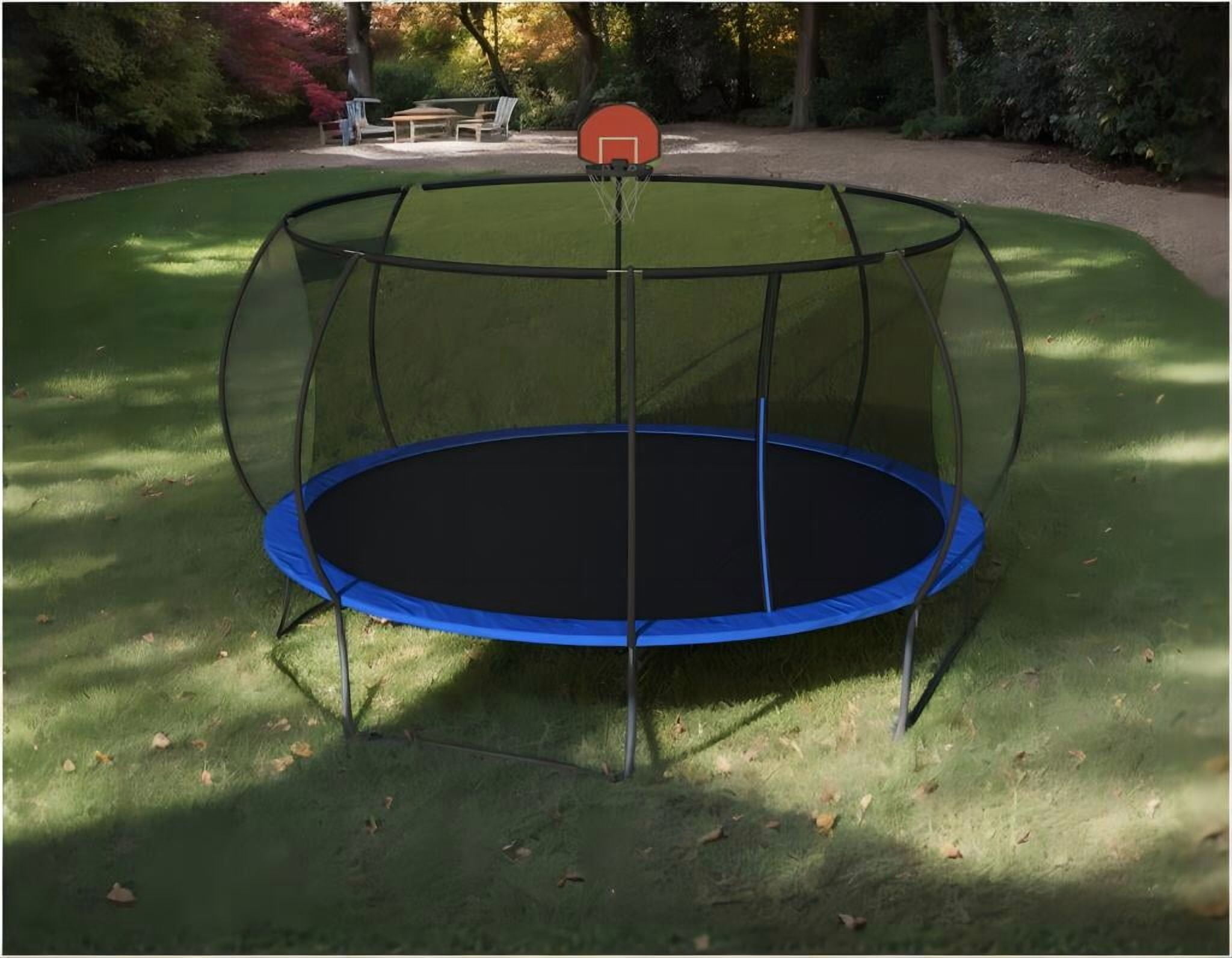 14 FT Pumpkin Trampoline, Outdoor Trampoline with Basketball Hoop, Enclosure Net and Ladder