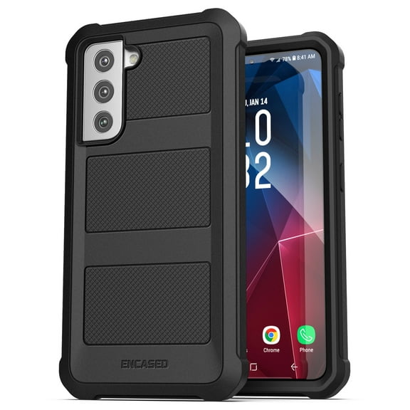 Encased Falcon Designed for Samsung Galaxy S21 Case, Protective Full Body Grip Phone Cover - Black