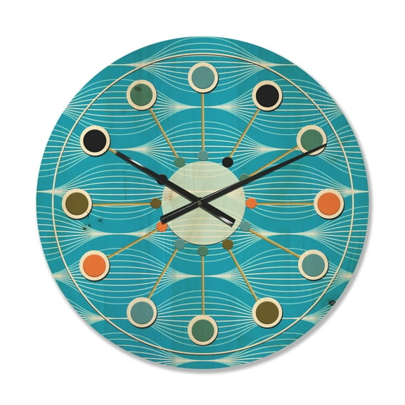 Designart 'Light Blue Abstract Wave pattern' Mid-Century Modern Wood Wall Clock